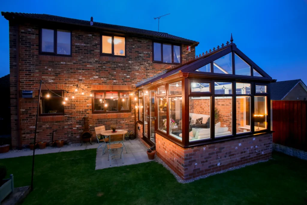 Gable end conservatory at night